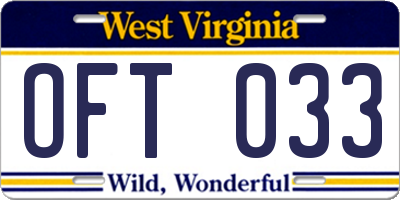 WV license plate OFT033