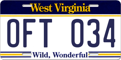 WV license plate OFT034