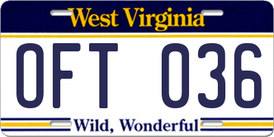 WV license plate OFT036