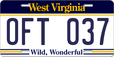WV license plate OFT037