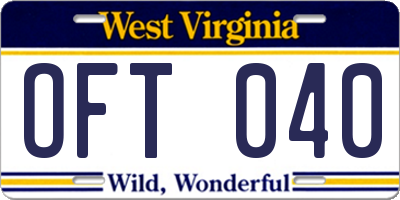 WV license plate OFT040
