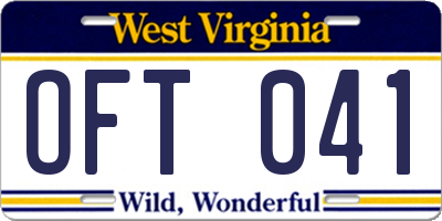 WV license plate OFT041