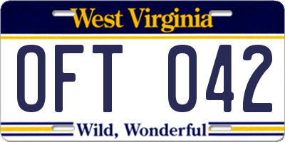 WV license plate OFT042