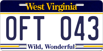 WV license plate OFT043