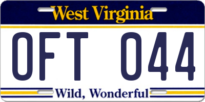 WV license plate OFT044
