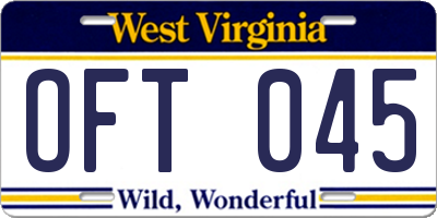 WV license plate OFT045