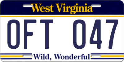 WV license plate OFT047