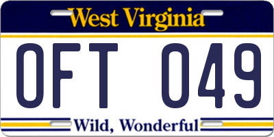 WV license plate OFT049