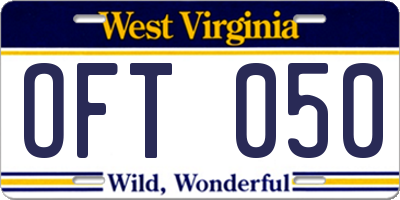 WV license plate OFT050