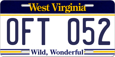WV license plate OFT052