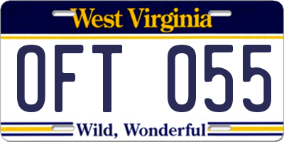 WV license plate OFT055