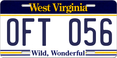 WV license plate OFT056