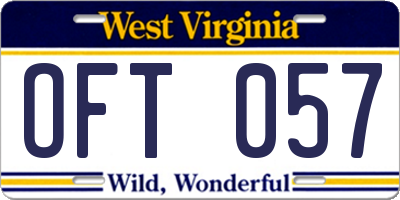 WV license plate OFT057