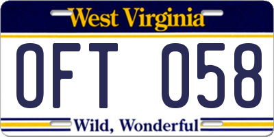 WV license plate OFT058
