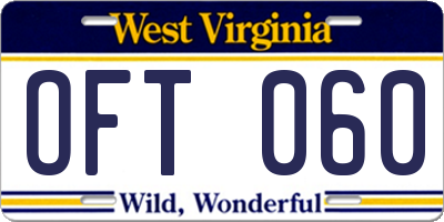 WV license plate OFT060