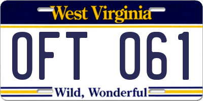 WV license plate OFT061