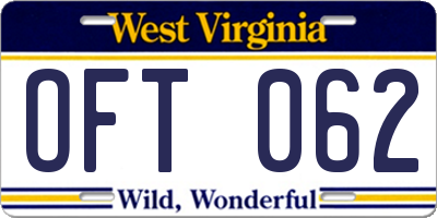 WV license plate OFT062