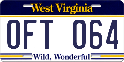WV license plate OFT064