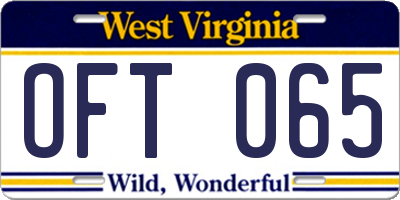WV license plate OFT065