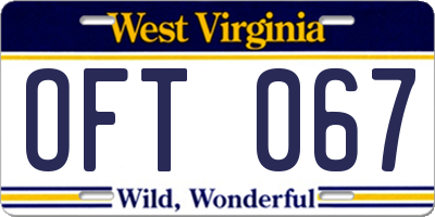WV license plate OFT067