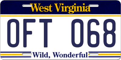 WV license plate OFT068