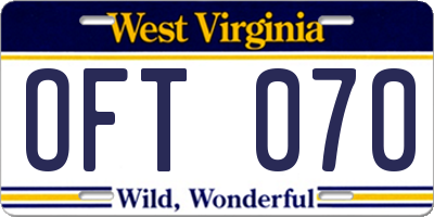 WV license plate OFT070