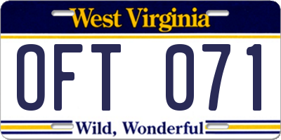 WV license plate OFT071