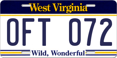 WV license plate OFT072