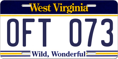 WV license plate OFT073