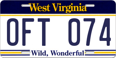WV license plate OFT074