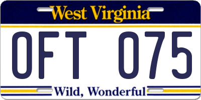 WV license plate OFT075