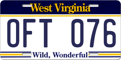 WV license plate OFT076