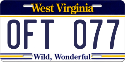 WV license plate OFT077
