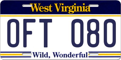 WV license plate OFT080