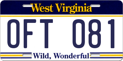 WV license plate OFT081
