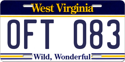 WV license plate OFT083