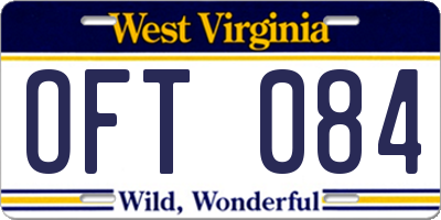 WV license plate OFT084
