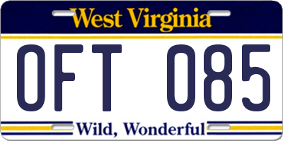 WV license plate OFT085
