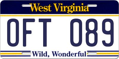 WV license plate OFT089