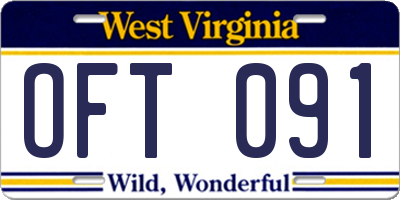 WV license plate OFT091