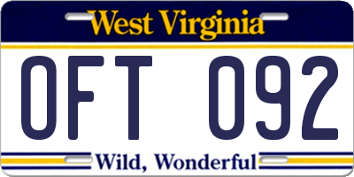 WV license plate OFT092