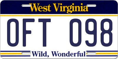 WV license plate OFT098