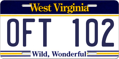WV license plate OFT102