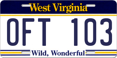 WV license plate OFT103