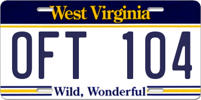 WV license plate OFT104
