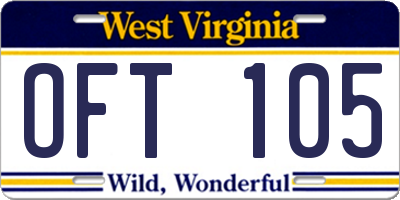 WV license plate OFT105