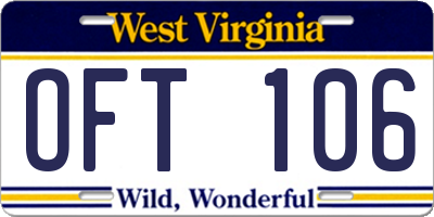 WV license plate OFT106