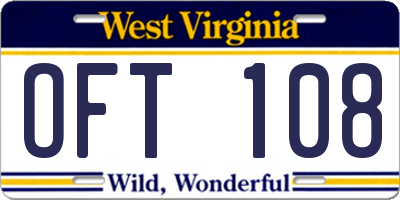 WV license plate OFT108