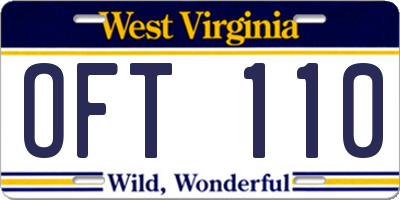 WV license plate OFT110