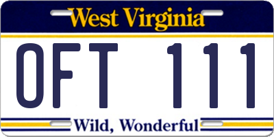 WV license plate OFT111